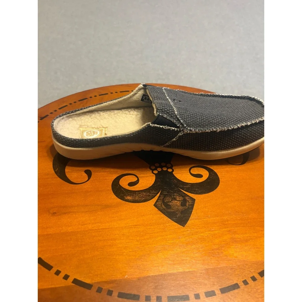 Walk Hero Gecko Man Mens 10 Grey Canvas Faux Fur Lined Slip On Mules Loafers